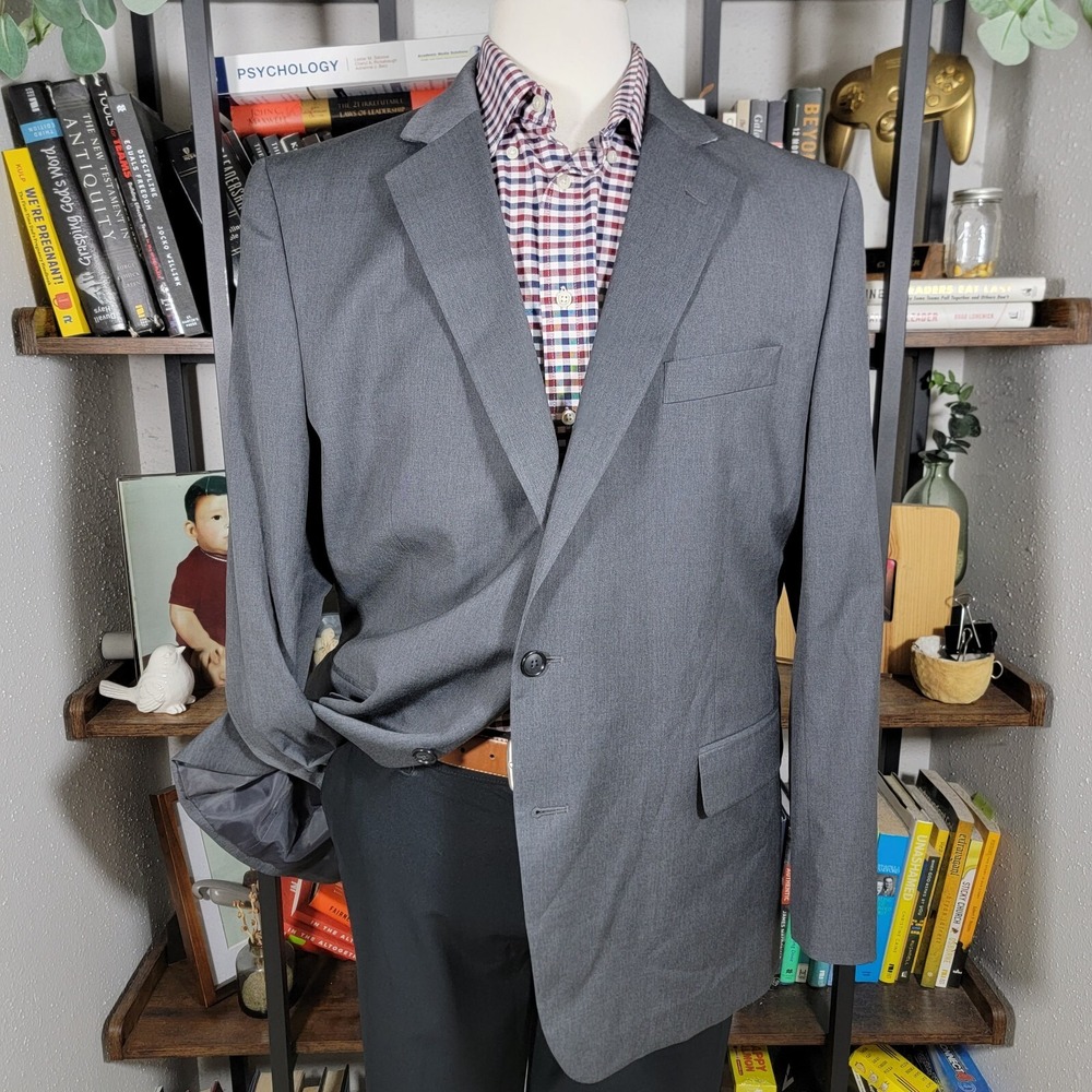 Stafford Men's Sport Coat Two Button Solid Gray Wool Blend Stretch Classic 46R